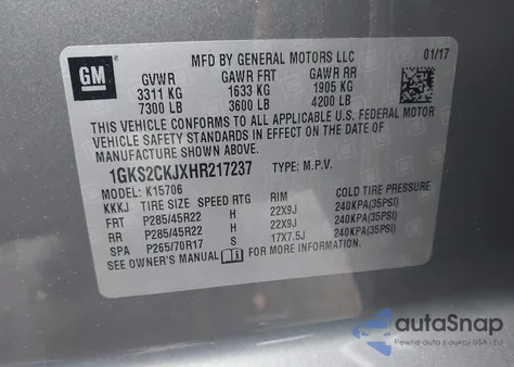 2017 GMC Yukon Denali z USA, uszkodzony, nr VIN 1GKS2CKJXHR217237